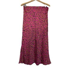 Milly Womens Large Pink Leopard Print Silk Blend Long Skirt